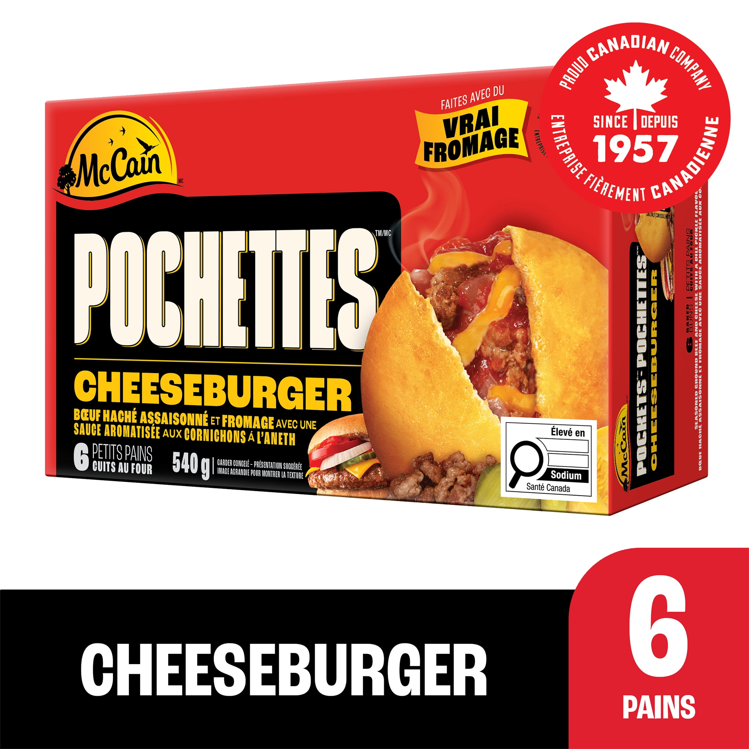 McCain Pockets® Hamburger au Fromage, Fait au Canada à Partir d'Ingrédients Canadiens et Importés 6 x 90g