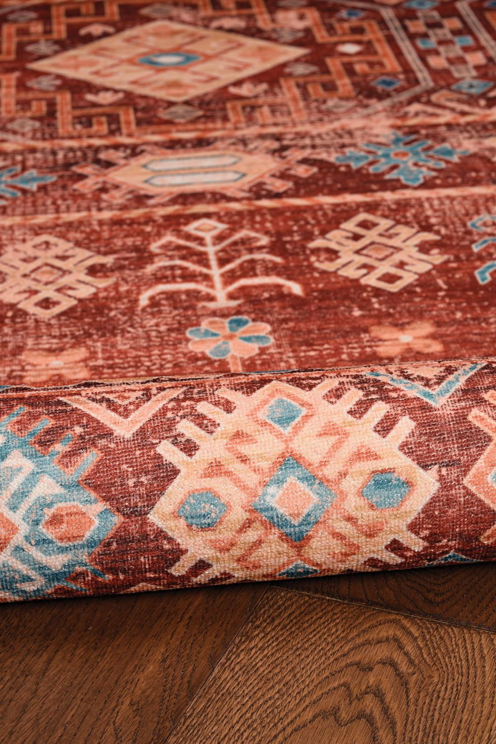 Tapis de couloir lavable Devlin 2 pi x 8 pi rouge et ivoire