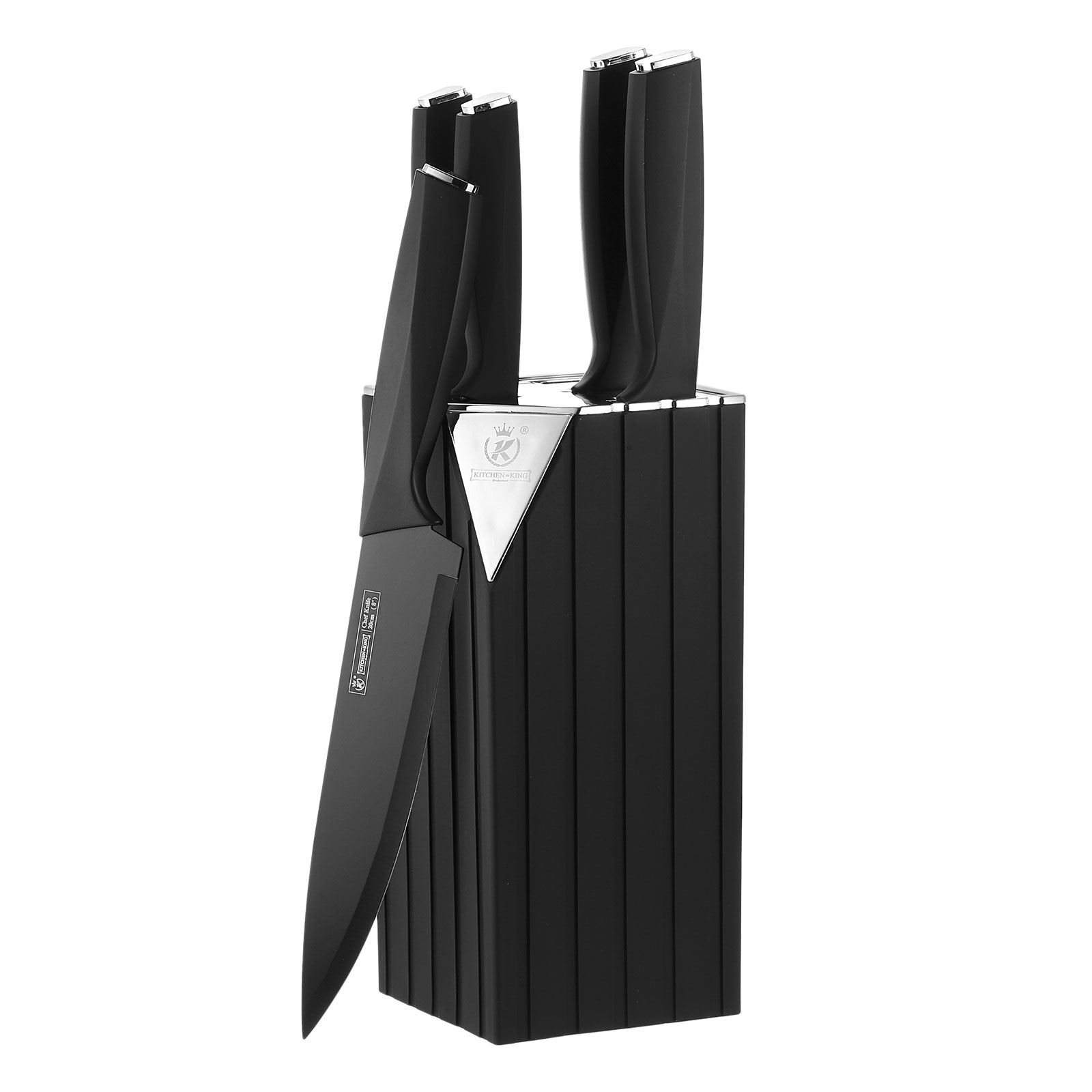 Kitchen Knife Set with Block, 6 Pcs Stainless Steel Chef Knife Set, Knife Block Set, Black