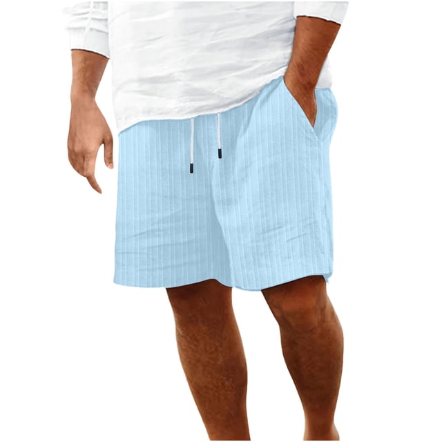 Plebaso Mens Shorts Summer Beach Shorts with Drawstring Solid Color Lightweight Vacation Pocket Shorts