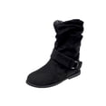 thumbnail image 1 of CEHVOM Bottines d'Hiver Plates pour Femmes en Cuir, à Boucle, en Suède, à Fermeture Éclair, Bout Rond, 1 of 4