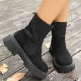 thumbnail image 3 of Rokment Bottes de Combat à Plateforme pour Femmes 2025 Automne Hiver Mode Suède Tricot Patchwork Extensible Talon Épais Mi-Mollet Courtes Robe Bottines à la Cheville, 3 of 8