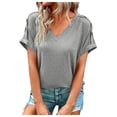 thumbnail image 1 of Timegard Tops for Women V Neck Short Sleeve Button Comfy Summer Casual Loose Tops Tee Solid Color, 1 of 6