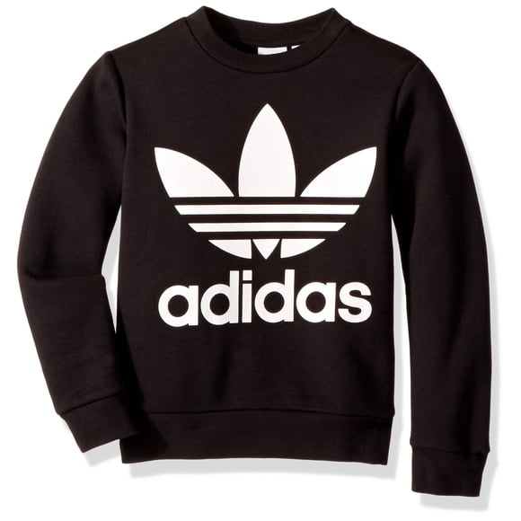 adidas Originals Boys' Big Fleece Crew, Black/White, Medium