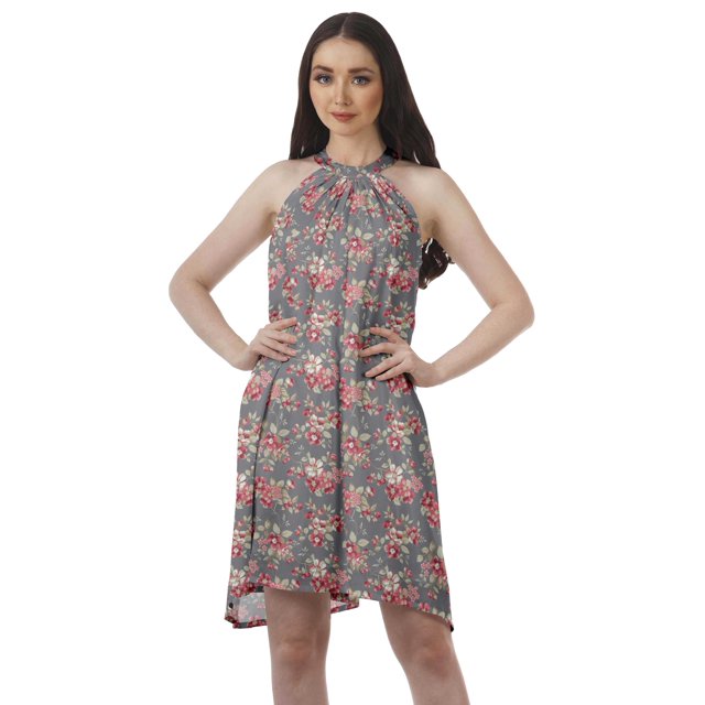 Moomaya Robes à Col Licou Imprimées pour Femmes, Tunique Sans Manches à Col Montant, Vêtements pour Femmes