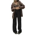 thumbnail image 1 of Pantalon Large pour Femmes Drapé de Rue Couleur Unie en Velours Côtelé Vert L, 1 of 6