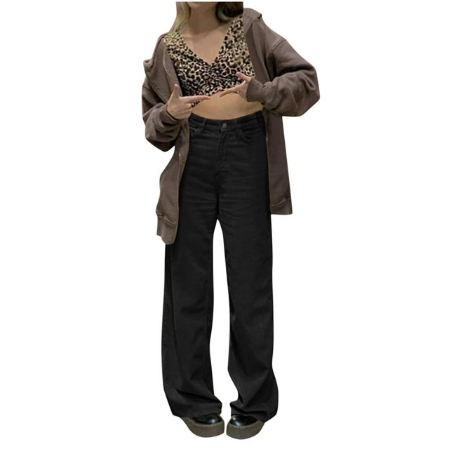 Pantalon Large pour Femmes Drapé de Rue Couleur Unie en Velours Côtelé Vert L