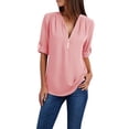 thumbnail image 1 of Women Ladies Zipper Button Long Sleeves Loose Chiffon Shirt Clothing, 1 of 1