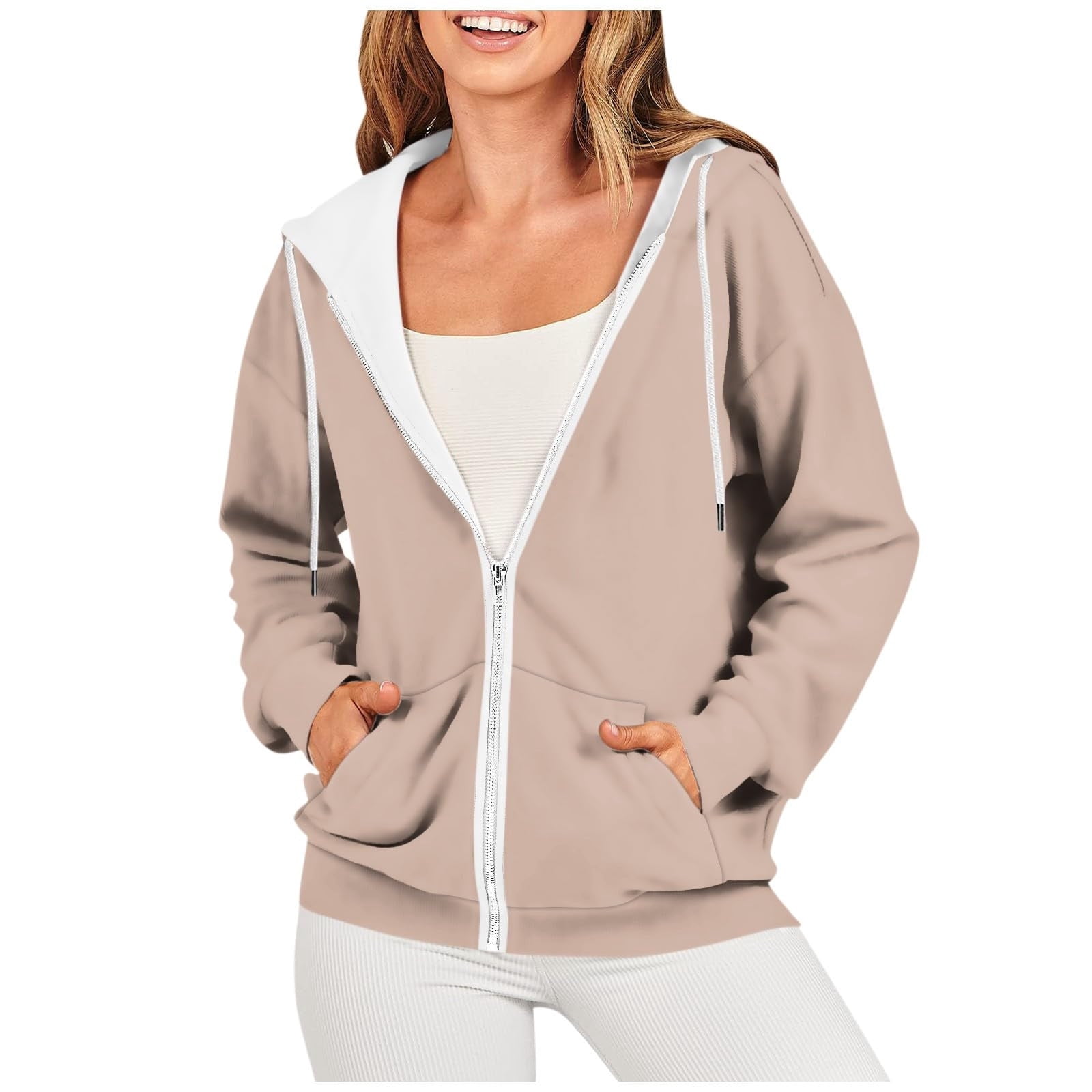 Timegard Vestes à Capuche Zippées pour Femmes Manches Longues Chandails en Molleton Décontractés Mode Automne avec Poches