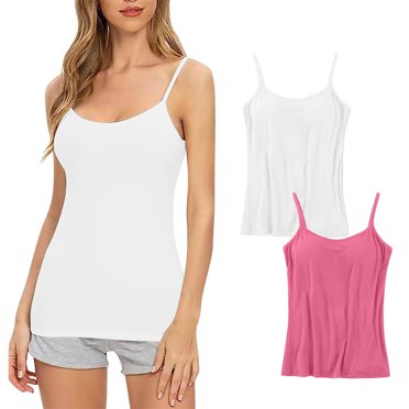 Mrat Womens Underwire Sports Bra Women's Basic Cami Tank Tops Built-In Bra Cup Camisoles Plus Size, Breathable Stretch Undershirt S-46 White 4XL