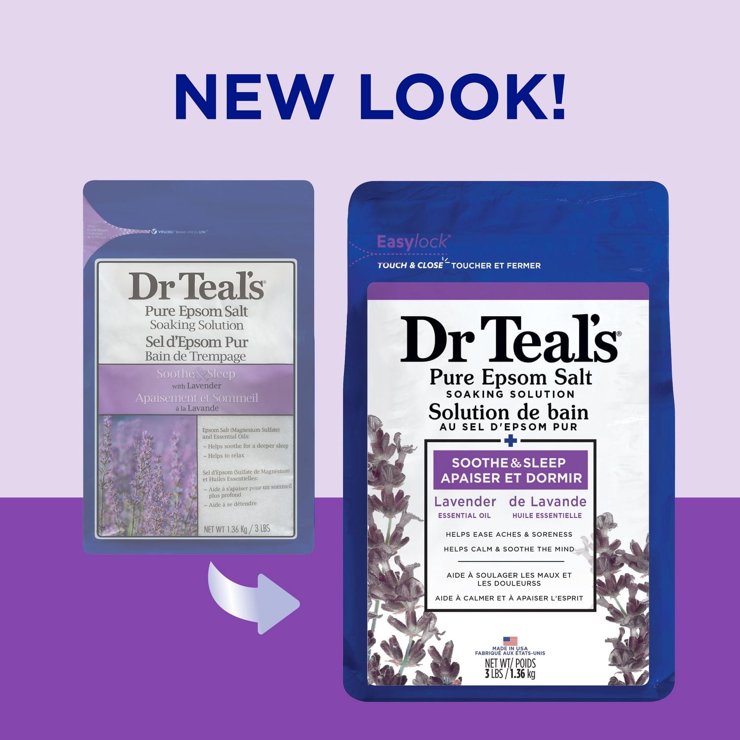 Dr Teal's Solution de bain au sel d'epsom pur, Apaiser et Dormir de Lavande Huile Essentielle, 1.36kg