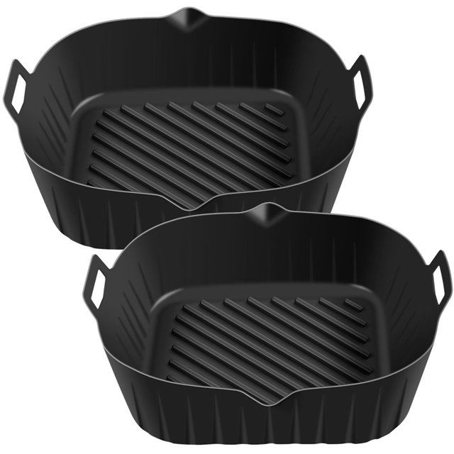 2 Pcs Pot en Silicone pour Friteuse à Air Chaud avec Poignée Résistant à la Chaleur Doublure pour Friteuse à Air 6.9 Pouces Moule de Cuisson Carré