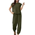 thumbnail image 1 of Ensembles Deux Pièces pour Femmes Tenues de Vacances Ensemble de Vêtements Femme Col Rond Manches Courtes Hauts Pantalons Ensembles Style Pantalon Complet S_448 Survêtements pour Femmes Vert-1 TTG, 1 of 6