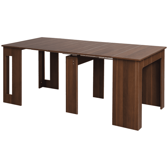 HOMCOM Table Pliante, une Table à Manger Extensible en Panneau de Particules Brun Pâle avec rails en Acier, Entièrement Étendue pour Accueillir jusqu'à six Personnes. la Table Présente une surface Lisse, une Conception Gain de Place et un Mécanisme Innovant Permettant un Ajustement de 23,6 Pouces à 70,9 Pouces. des Panneaux Peuvent Être Rangés en Dessous Lorsqu'ils Ne Sont Pas Utilisés.