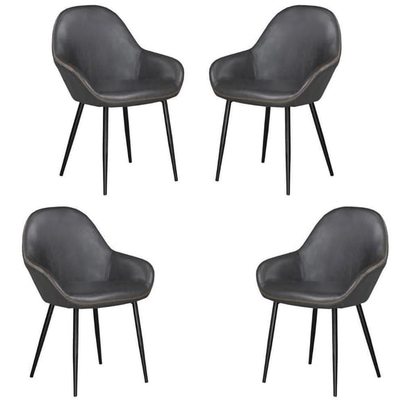 Ani arm chair dining chair in black, upholstered PU set of 4