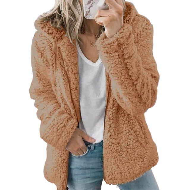 Innerwin Jacket Plain Ladies Outwear Autumn Long Sleeve Hoodie Coat Coffee L
