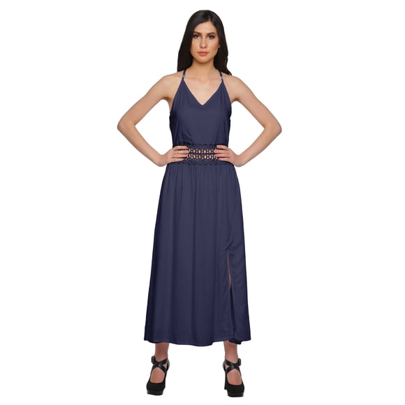Moomaya WoMen's Spaghetti Strap Side Slit Dress Plus Size Solid Clothing