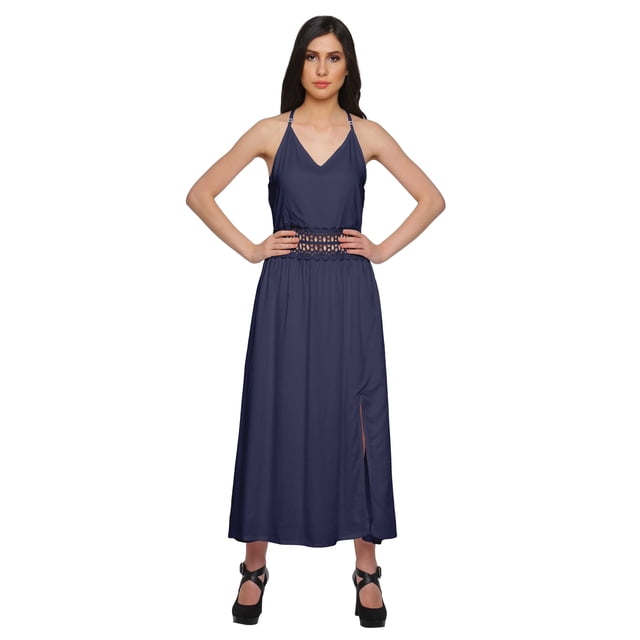 Moomaya Robe à Bretelles Spaghetti Fendue sur le Côté pour Femmes Grande Taille Vêtements Unis