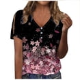 thumbnail image 1 of Penkiiy Ladies Tee V-Neck Shirt Button Short Sleeve Blouse Print Tshirt Basic Regular 2024 Spring Tops M Purple, 1 of 5