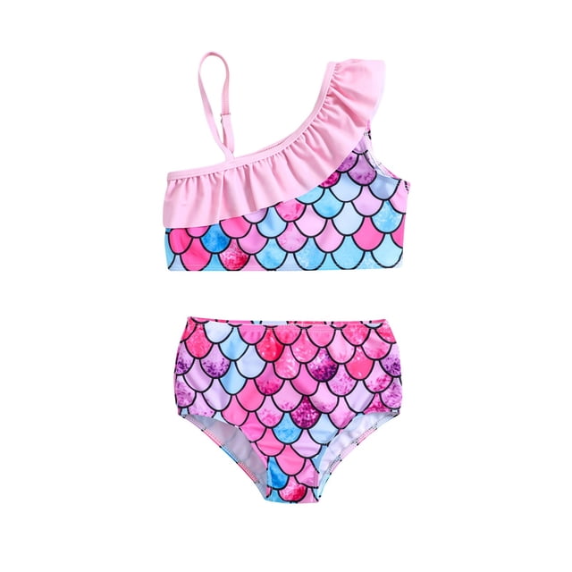 MIASHUI Girls Two Piece Bathing Suit Bikini Swimsuit Striped Ruffle Swimwear,Pink,2-3 Years