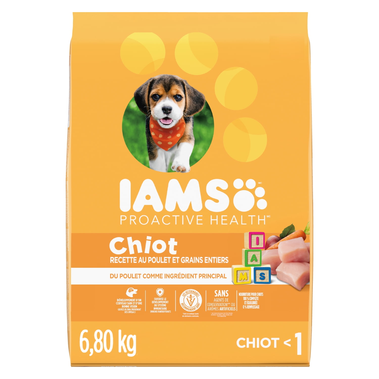 Iams Proactive Health Nourriture Sèche pour Chiots Recette au Poulet & Grains Entiers 6.8kg