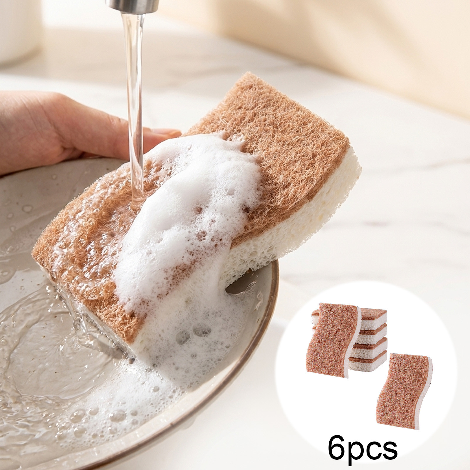 Openpig 6 Pack Sisal Wood Pulp Sponge Cleaning Pads Natural Fiber Kitchen ScrubberNon ScratchDish Washing Sponges