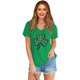 thumbnail image 1 of New Womens Four Leaf Clover Print Tops Short Sleeve V Neck Tee T Shirt Printed Side Split Tunic, 1 of 2