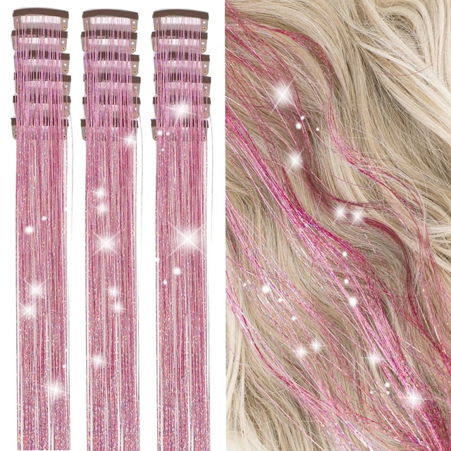 SUTENGDA 18 Pcs Guirlande de Cheveux à Clipser Extensions de Cheveux 19.6 Pouces Kit de Guirlande de Cheveux à Clipser Résistant à la Chaleur Scintillant Féerique Accessoires pour Cheveux pour Enfants Filles Femmes (Argent)