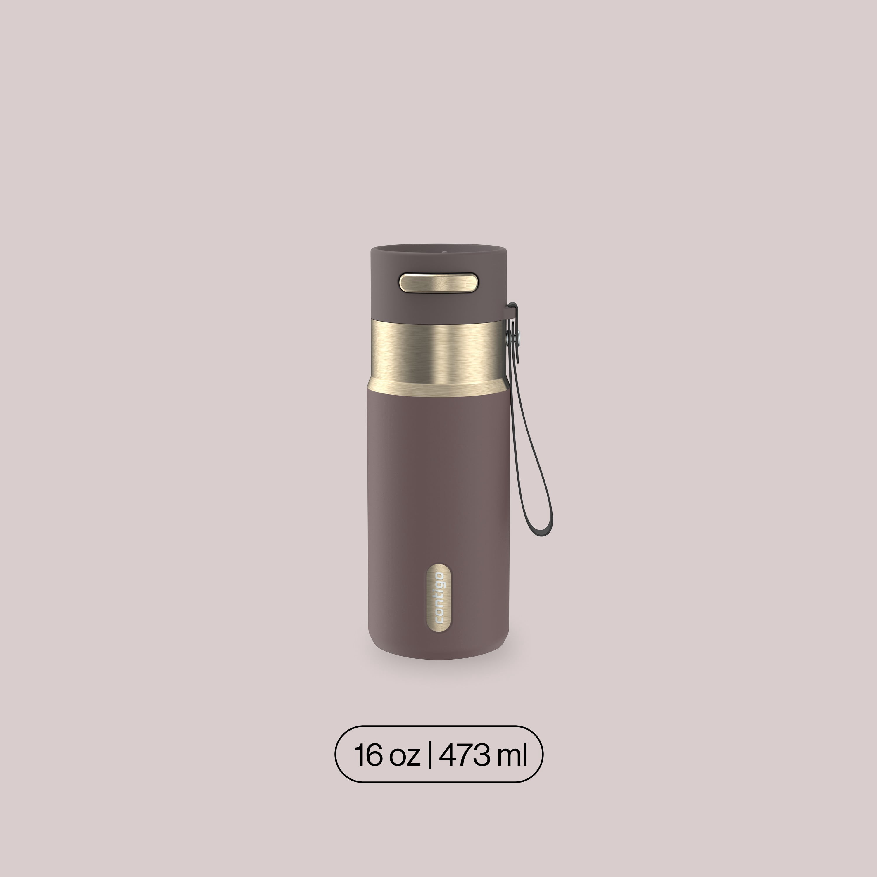 Bouteille d’eau isolée en acier inoxydable Contigo AutoSeal avec courroie de transport, 473 ml (16 oz) – antifuite, sans BPA, sans plomb, lavable au lave-vaisselle