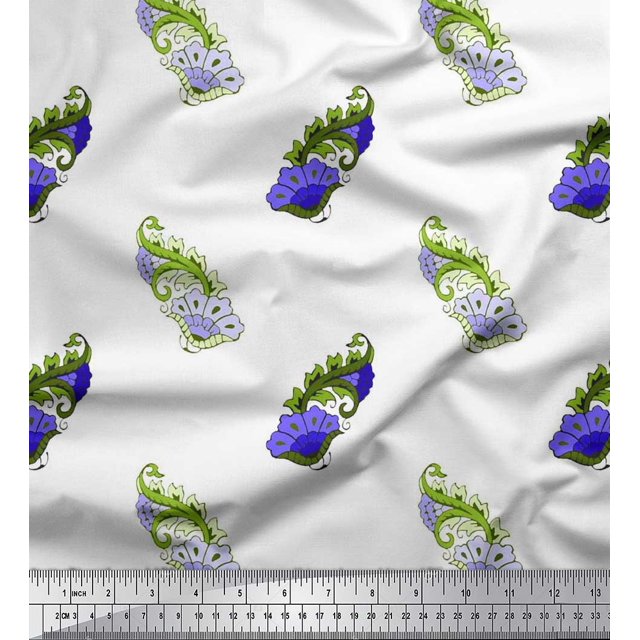Soimoi Satin Silk Fabric Swirl & Floral Block Print Fabric by Yard 42 Inch Wide