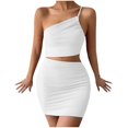 thumbnail image 1 of Bigersell Robes Trapèze pour Femmes Couleur Unie Design Mode Moulant à Cordon Robe Courte à une Épaule Robe T-Shirt pour Femmes Style 20459, Robes Maxi pour Femme Blanc G, 1 of 4