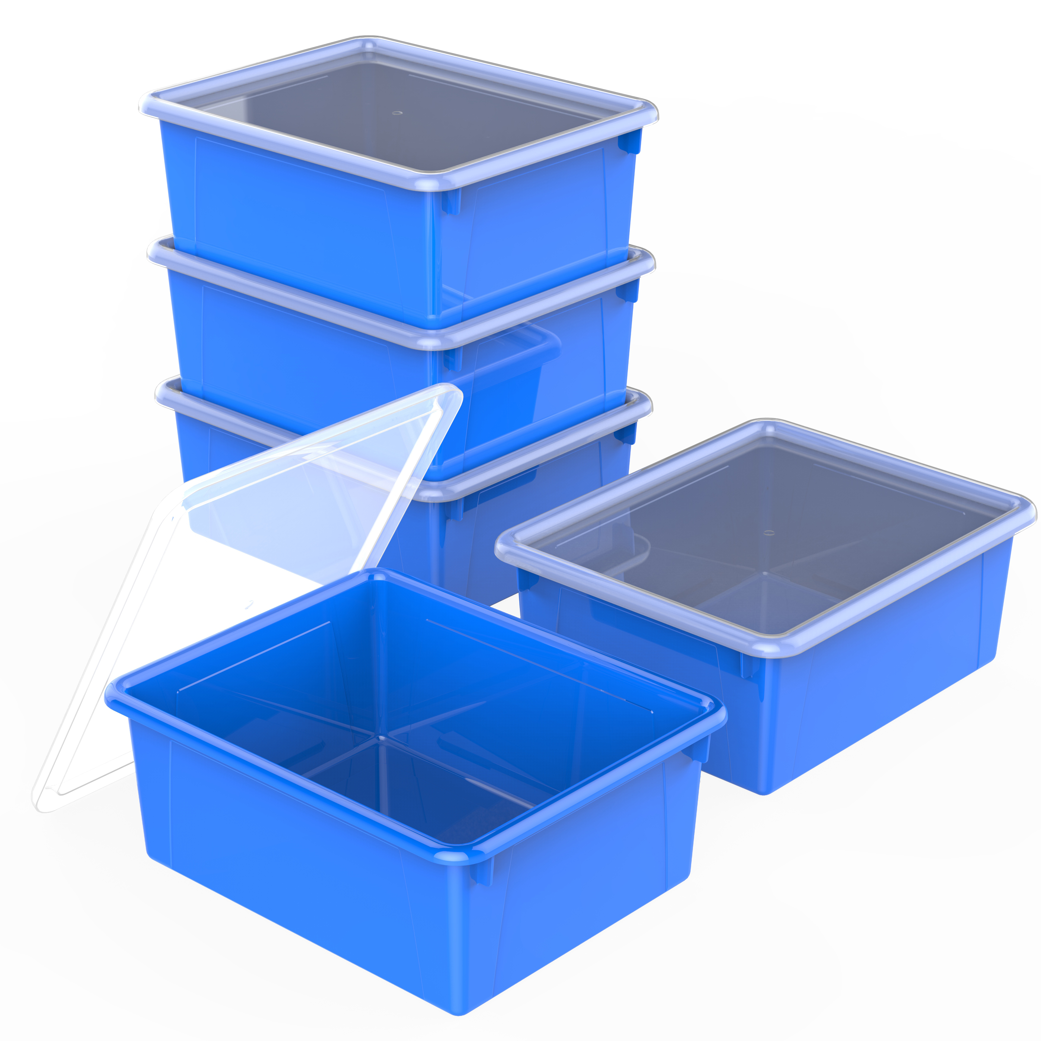 Storex Deep Storage Tray with Lid, Letter Size, 10 x 13 x 5 Inches, Blue, 5-Pack