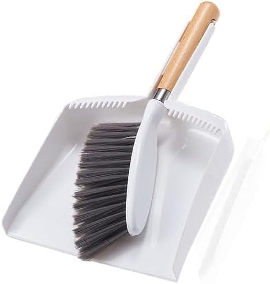 Hand Broom and Dust pan Set : Portable Cleaning Brush and Dustpan Combo, Mini Broom and Dustpan Set, Whisk Broom and Dust pan for Cleaning with Rubber Grip Edge Bright White Bright White Bright White