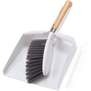 Jeu de balais et de poêles à poussière : Brosse de nettoyage portable et Combo à pan-poussière, Mini Ensemble de balais et de pans de poussière, balais de fouet et poêlon de poussière pour le nettoyage avec bord en caoutchouc Blanc brillant Blanc brillant