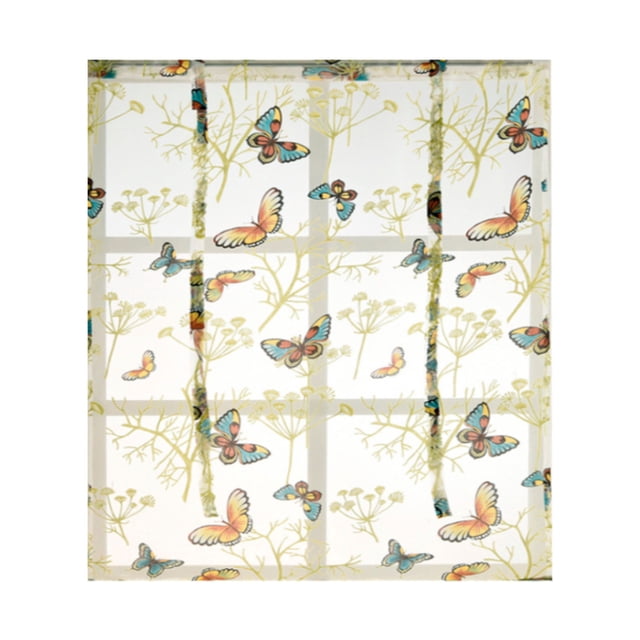 Pompotops Rod Lift Kitchen And Bathroom Window Curtains, Butterfly Flower Sheer Curtains Clearance