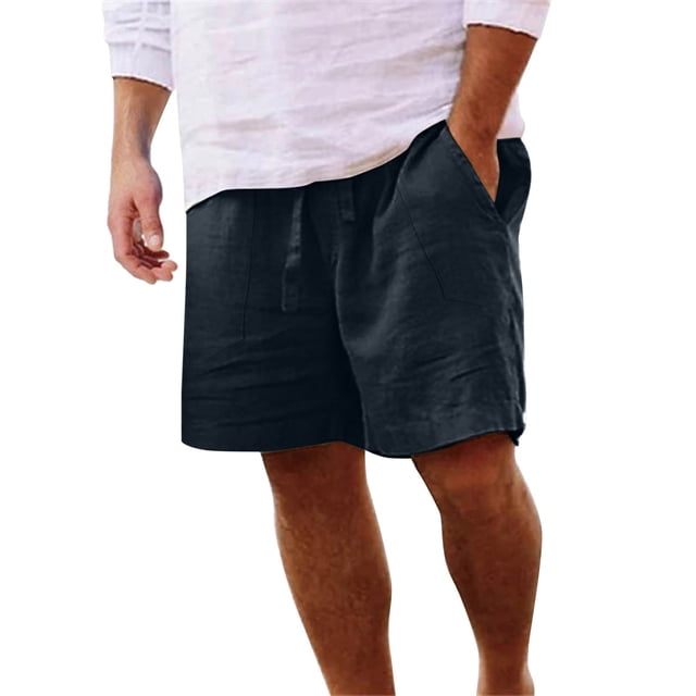 Men's Linen Shorts Casual Elastic Waist Drawstring Summer Beach Shorts