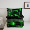 thumbnail image 4 of YST Neon Green and Black King Comforter Set for Boys Girls,3D Checkered Geometric Bedding Set,Abstract Square Grid Comforter Set Lightweight Soft,Glowing Geometry Quilt Bed Set 3Pcs, 4 of 5
