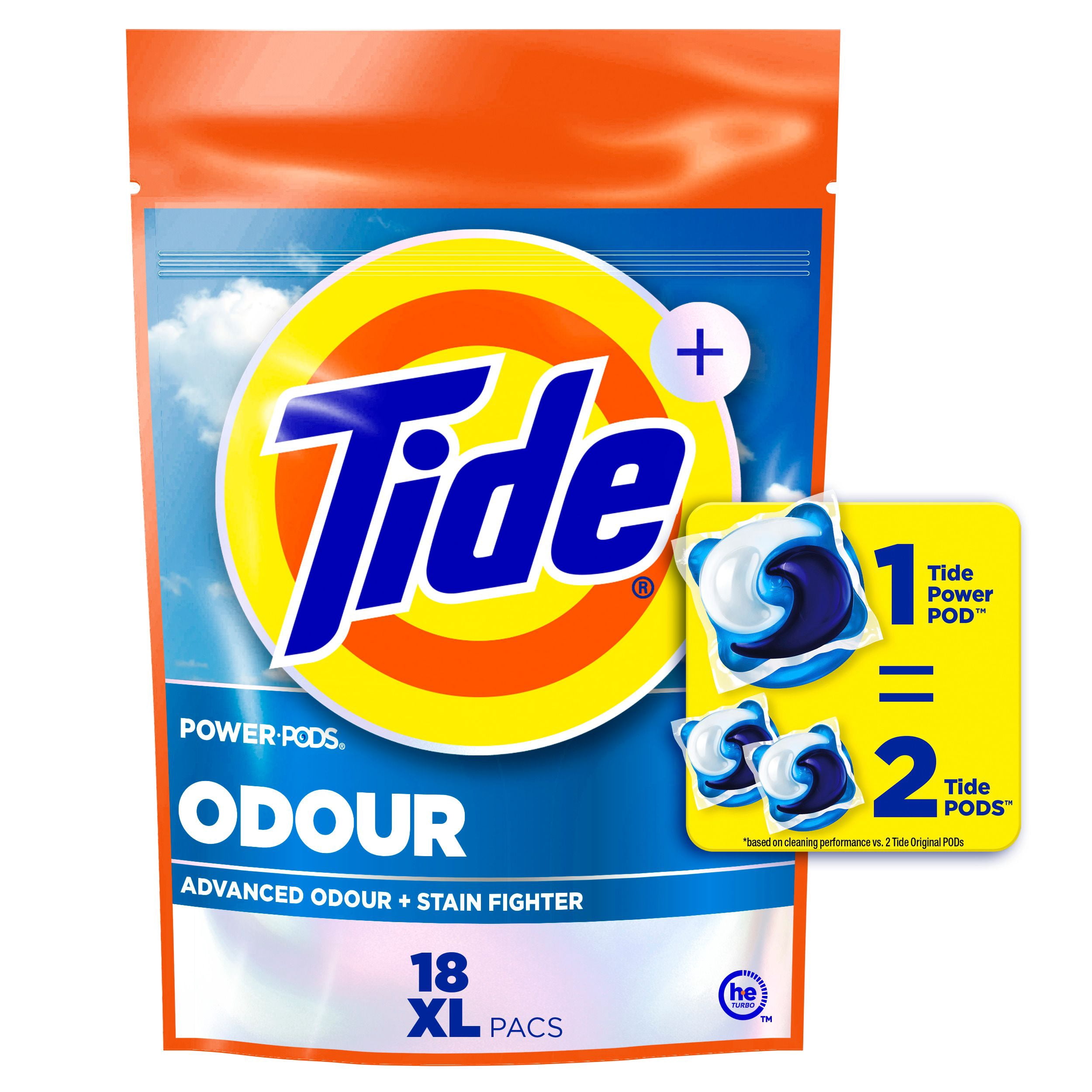 Tide Odour + Oxi Laundry Detergent Pacs, Original Scent, Advanced Odour + Stain Fighter, 18 Count