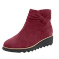 thumbnail image 1 of Womens Shoes Fashion Minimalistic British Style Solid Color Flock Bow Wedge Short Boots, 1 of 9