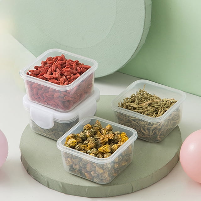 Mini Contenant de Rangement pour Aliments, Boîte Carrée Transparente avec Couvercle, Conception Étanche, Va au Micro-Ondes et au Lave-Vaisselle, pour la Maison et les Voyages, Brodé, YISHFHP, Blanc