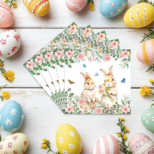 FcBaudy Easter Theme Party Tableware Set Spring Flower Bunny Disposable Party Supplies Disposable tableware