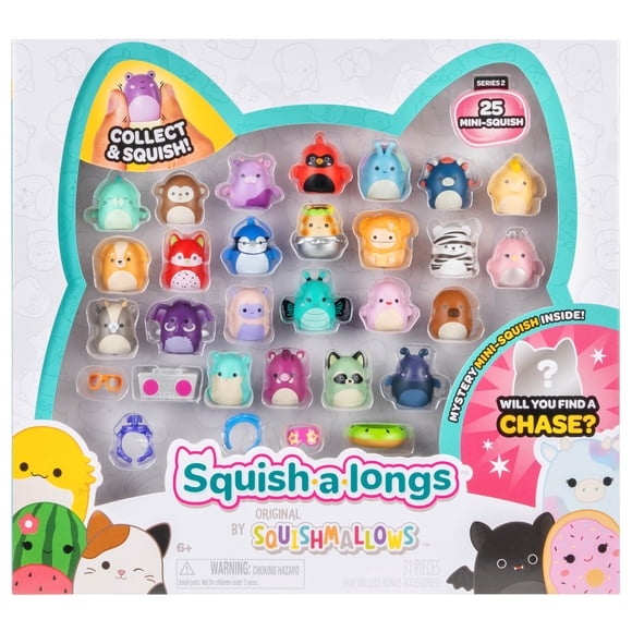 Squish-A-Longs By Squishmallows 25 Pack - Series 2 - (25) 1 Mini-Squish, 5 Accessories, 1 Ring, & 1 Collectors Guide - 2 Chase Figures - Collect, Trade, & Play