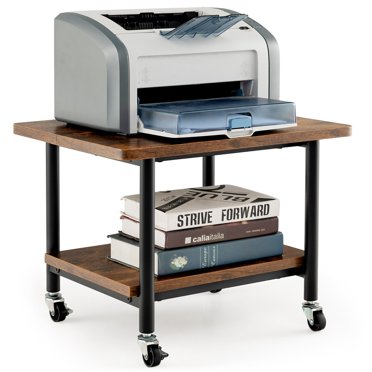 Gymax Support d'Imprimante sous le Bureau Table d'Imprimante Mobile à 2 Niveaux avec Tablette de Rangement Roues Verrouillables