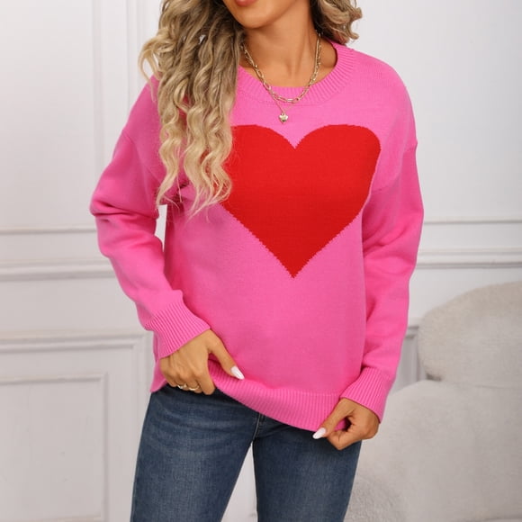 EGNMCR Round-Neck Sweater Women's Printing Long Sleeved Blouses Round Neck Pullover Fashionable Sweater Women Acrylic top