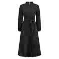 thumbnail image 4 of Yuyuzo Robe Bohème pour Femmes à Manches Longues, Froncée, à Volants, Ourlet Fluide, Robe Midi, Couleur Unie, Col Montant, Taille Ceinturée, 4 of 6