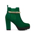 thumbnail image 3 of BLISSFUL STEP Women's Platform Chain Block High Heel Ankle Boots Green 7, 3 of 7