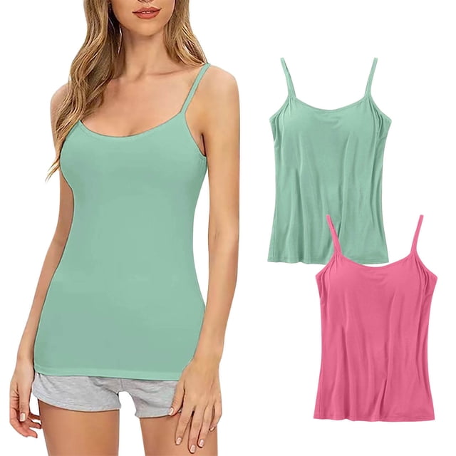 Timegard Camisoles 2 Pcs pour Femmes avec Soutien-Gorge Intégré Grande Taille Col Rond Respirantes Confortables Extensibles