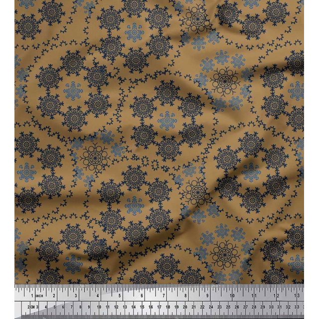 Soimoi Poly Georgette Fabric Snowflake Artistic Fabric Prints By Yard 52 Inch Wide