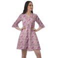 thumbnail image 1 of Moomaya Robe Chemise en Poly-Crêpe pour Femmes, Manches à Volants Imprimées, Tenue Décontractée d'Été, 1 of 4