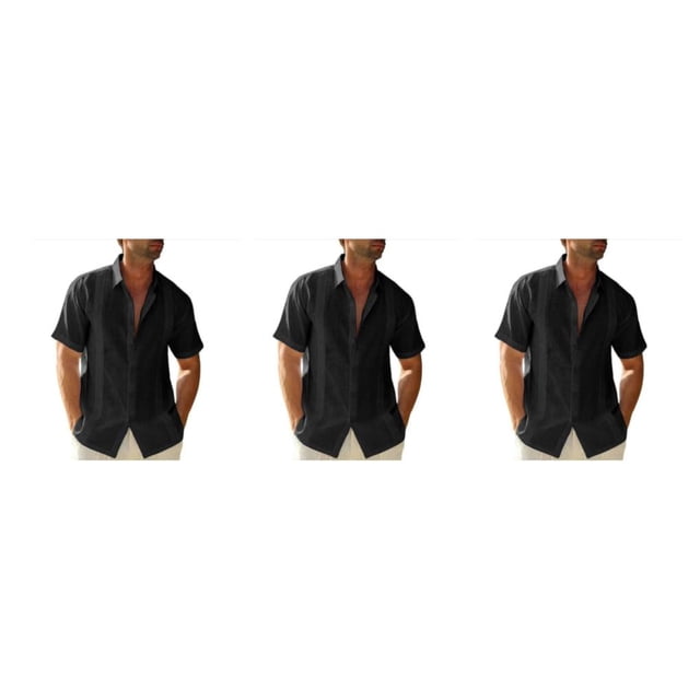 pitrice Men Shirt Casual Short Sleeve Breathable Replacement Button Down Solid Color Fashionable Home Dating Shirts Top Black 2XL 3Set